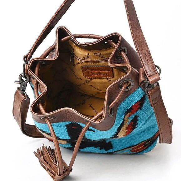 New Western Woven Thunderbird Leather Bucket Handbag Womens Drawstring Purse - Picture 6 of 8